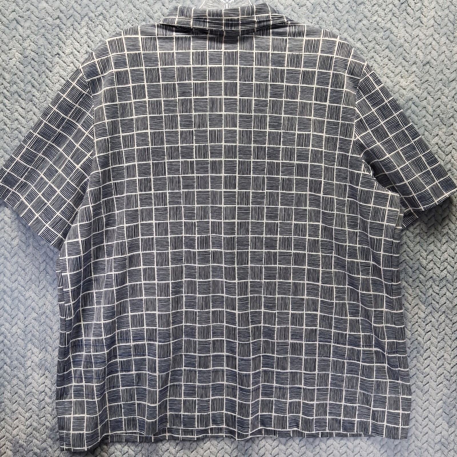 Graff Californiawear Vintage Navy Blue White Grid Short Sleeve Polo Top XL Coast