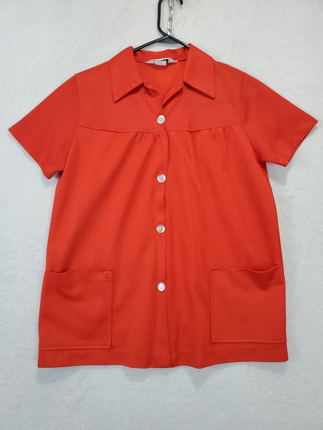 Vintage JC Penney Fashions Red Waitress Hostess Blouse SS Womens M 1970s Uniform