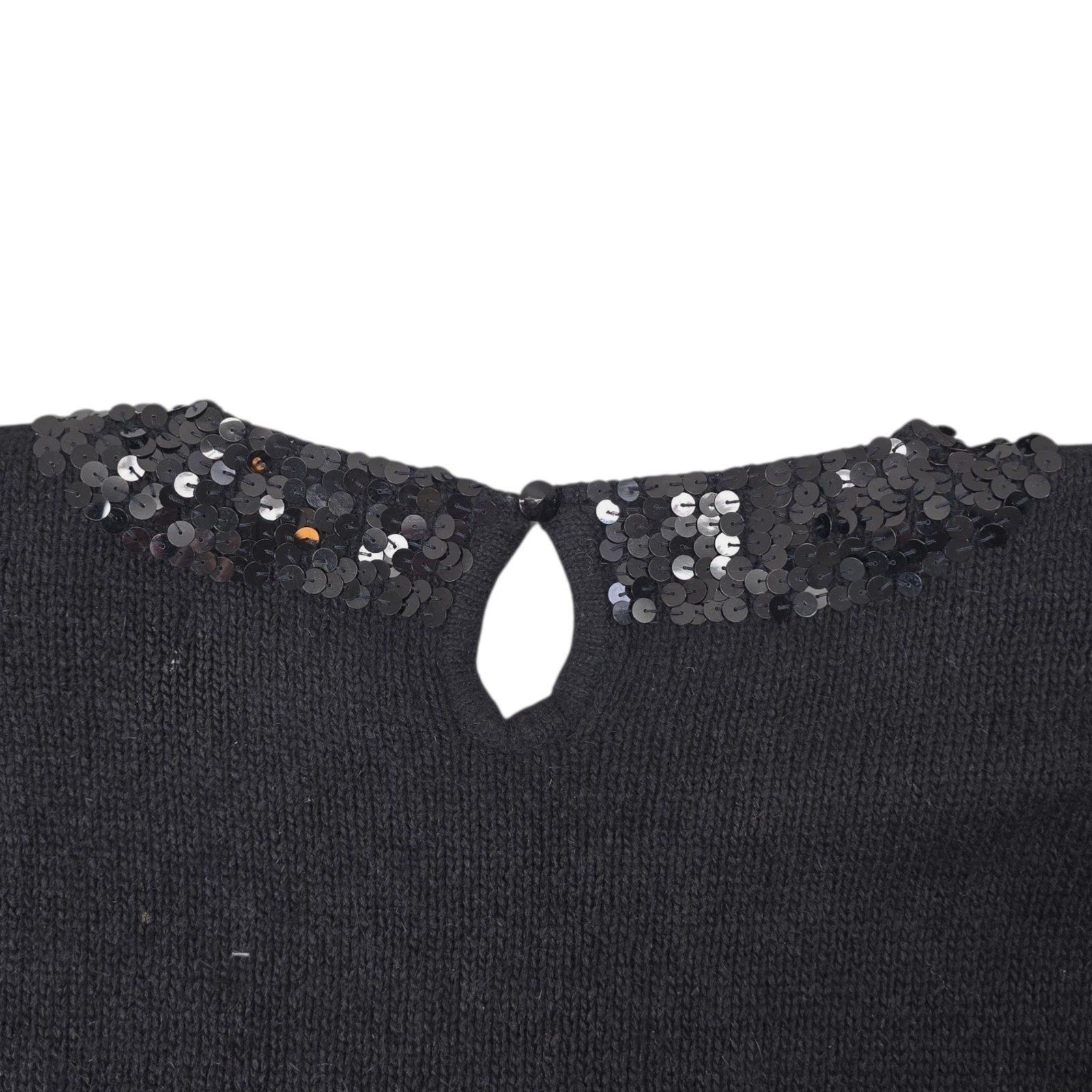 Segue Black Sequin Polka Dot Knit Sweater Womens L Silk Angora Rabbit Hair