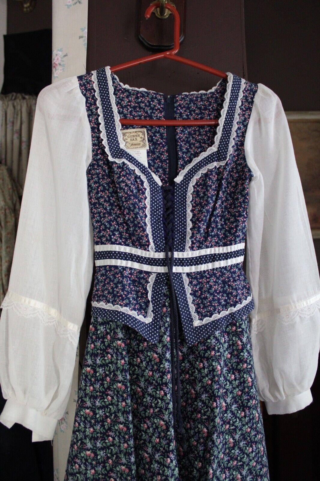 Beautiful Gunne Sax Vtg Clothing Lot 2 Dresses, Peplum Boho Floral, Prairie Midi