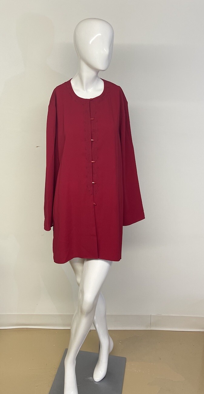 Vintage Maggie Mcnaughton Red Embroidered Long sleeve Button down Tunic Top