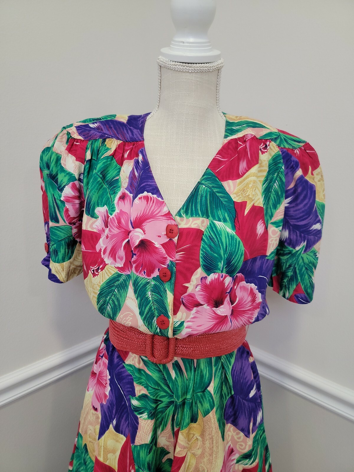Vintage Carol Anderson Tropical Floral Tea Garden Party Dress Size 6