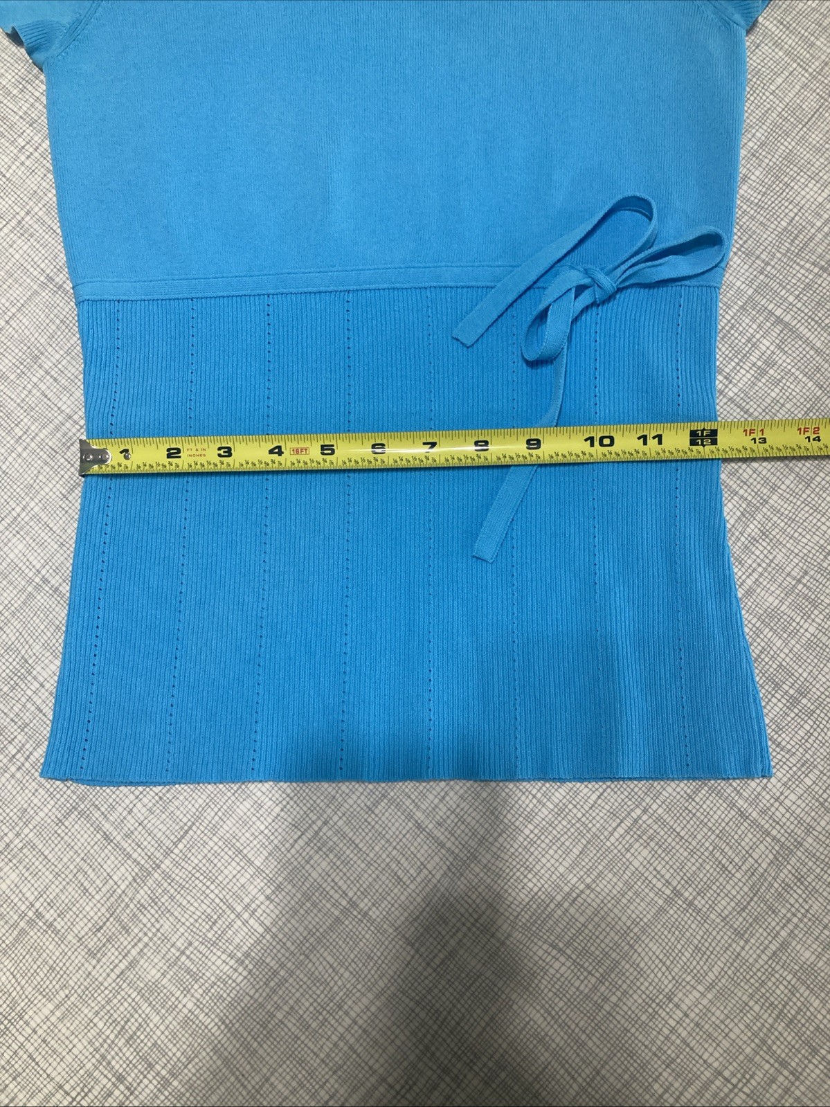 Vintage Casual Corner Turquoise Ribbed Knit Top Size Small Tie Waist Y2K EUC