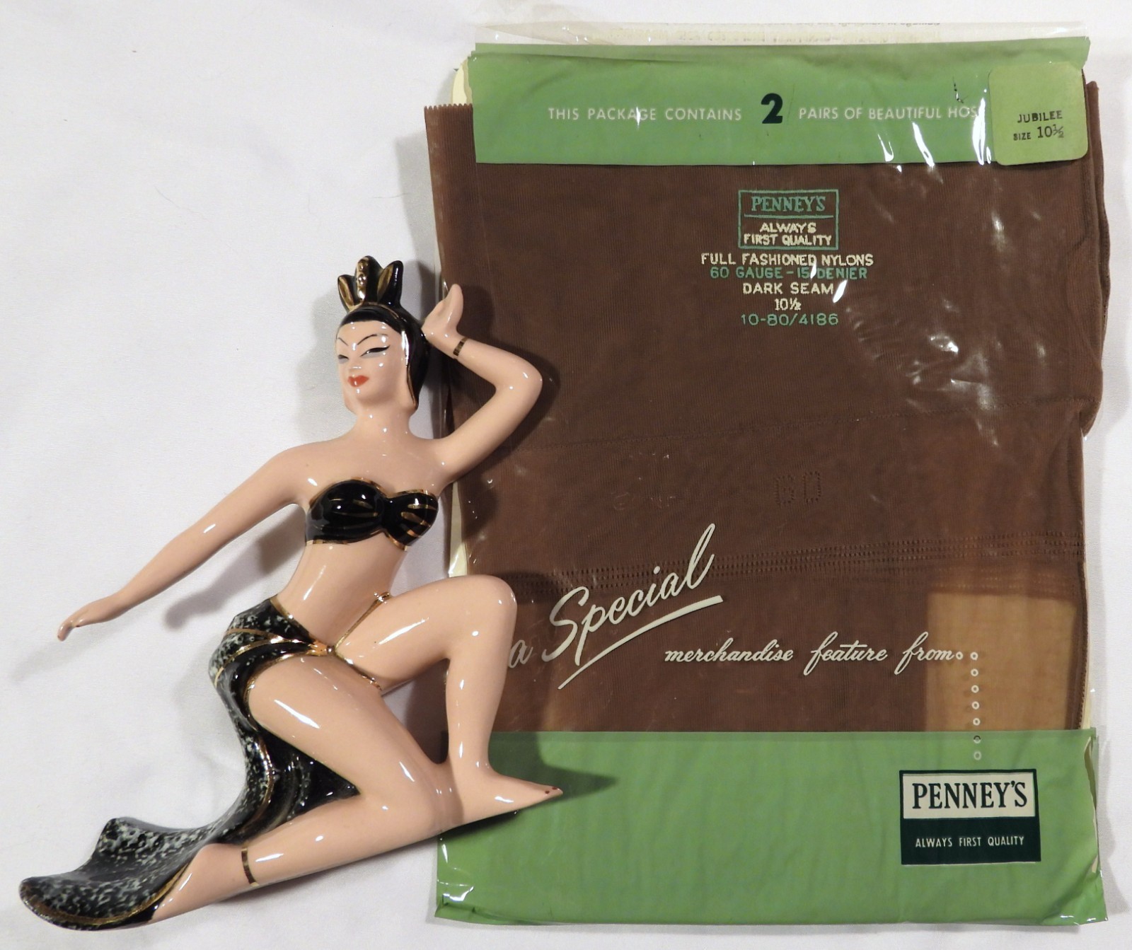 NIP 2 Pair Vtg Penney’s FF Keyhole 60/15 Cuban Heel Dark SEAMED STOCKINGS 10.5