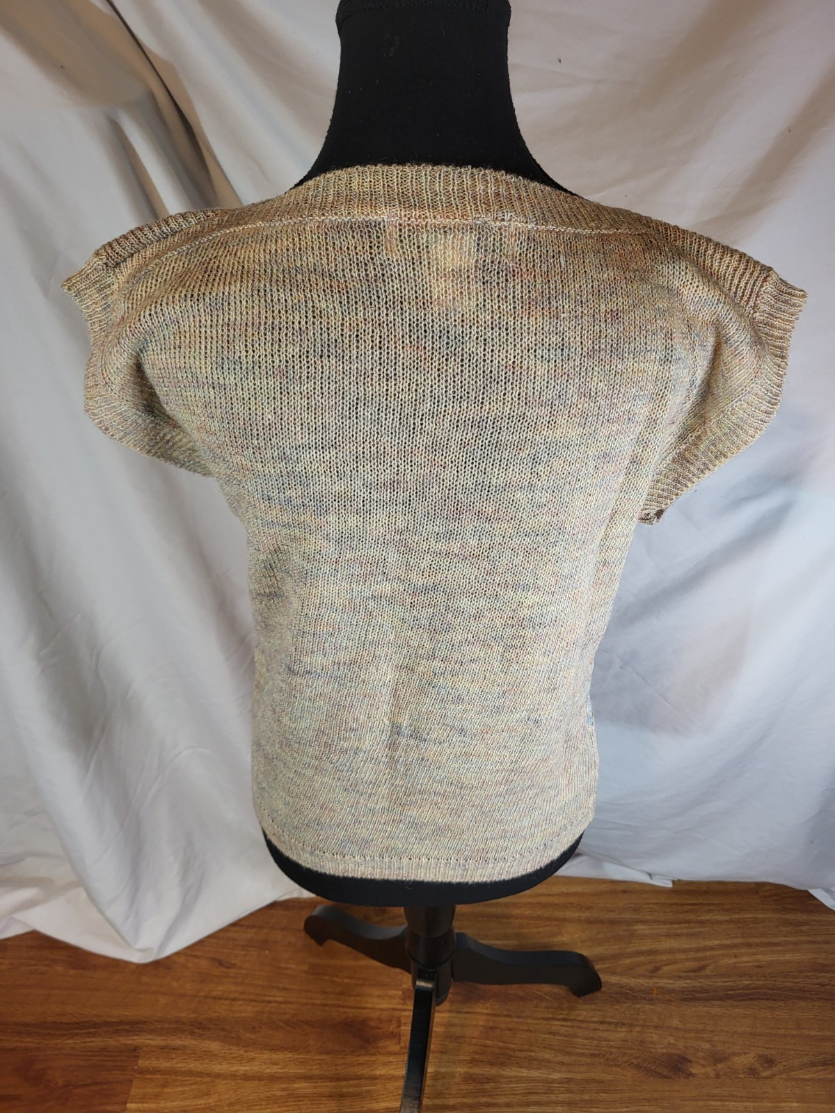 Vintage Evian Size M Ramie Blend Beige Butterfly Design Womans Sweater Vest