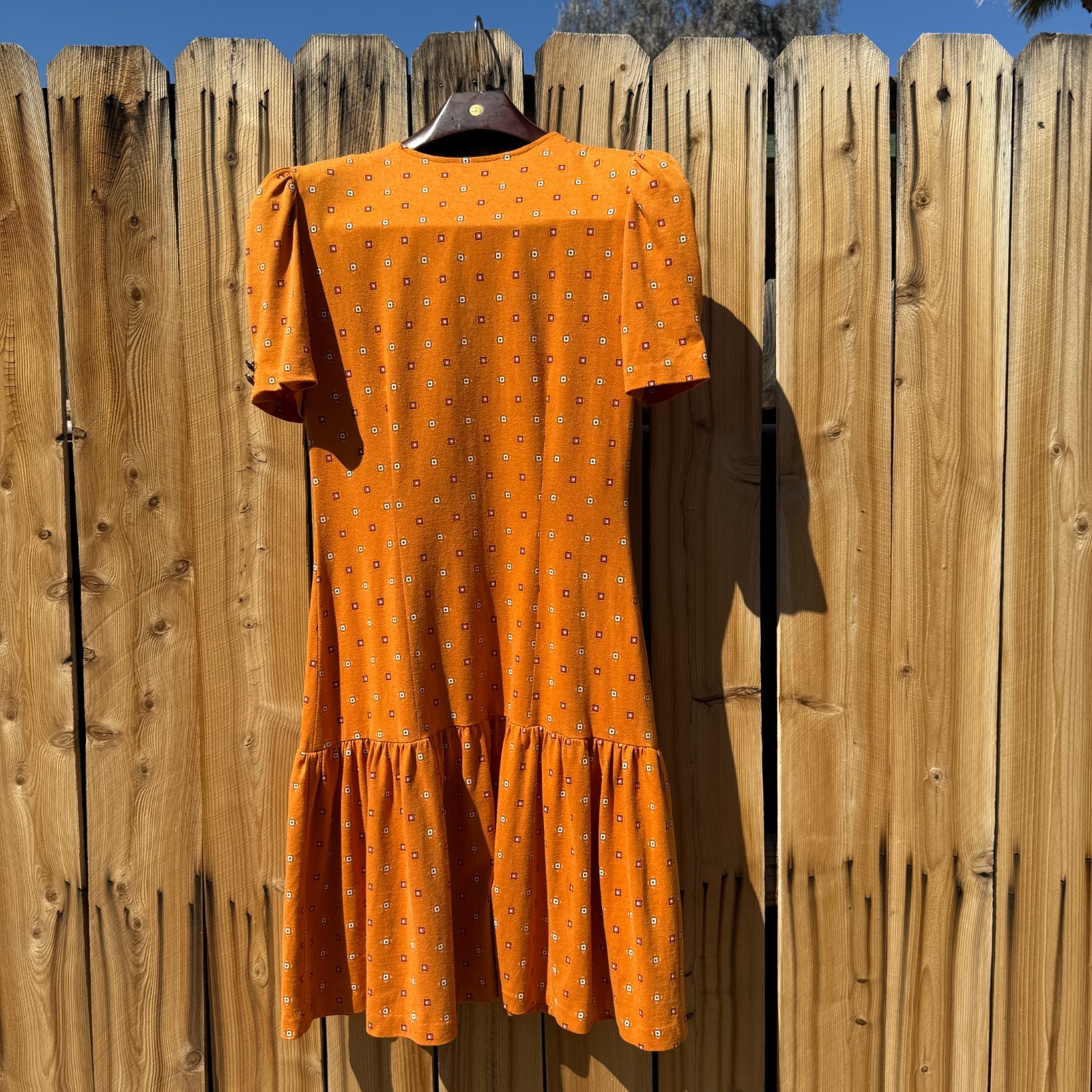 PRICE FIRM Vintage Dress 80s 90s DB Sport Orange Drop Waist Pleated Casual