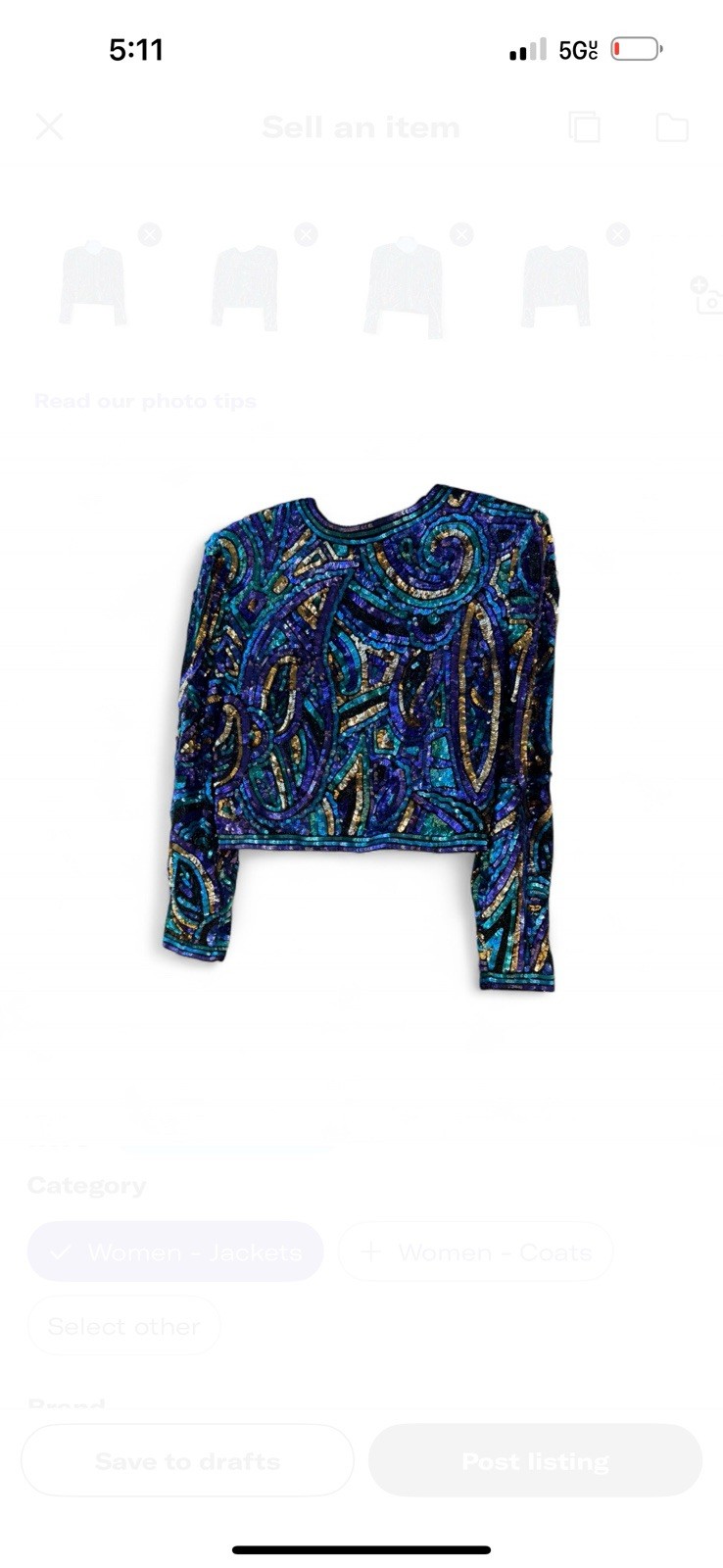 Vintage Niteline Silk Sequin Beaded Jacket S 80s Blue Gold Holiday Party Top