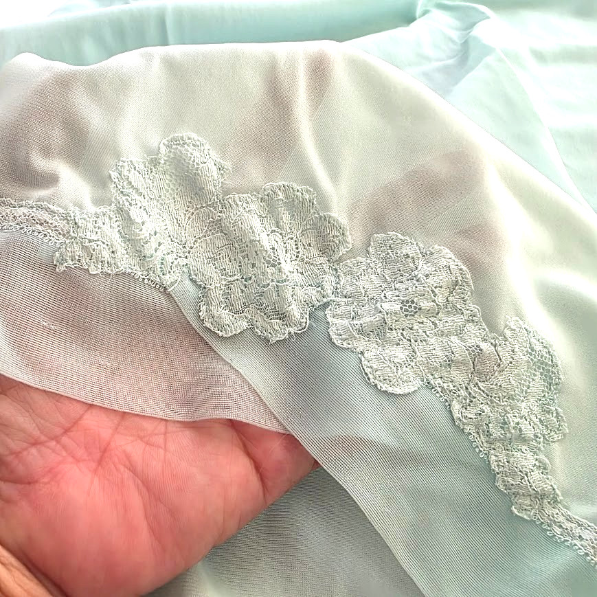 Vintage Lingerie Half Slip Skirt Small Light Blue Nylon Chiffon Trim 22″ Length