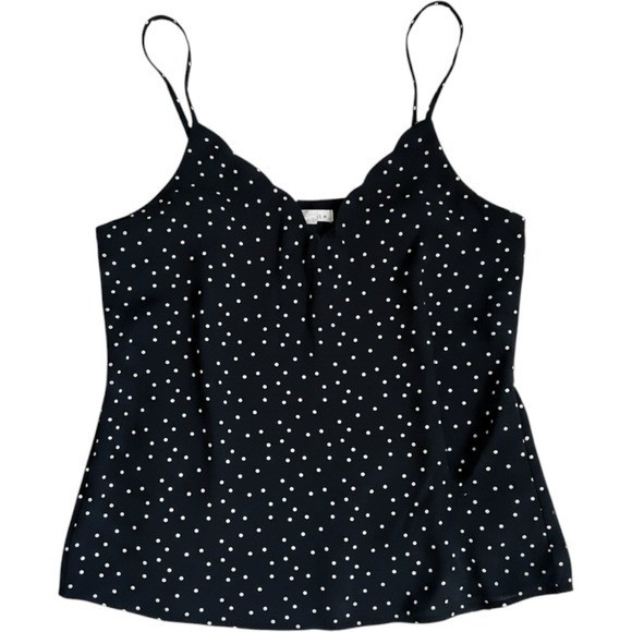 Socialite Black Polka Dot Scalloped Neck Camisole Top Large Sleeveless V-Neck