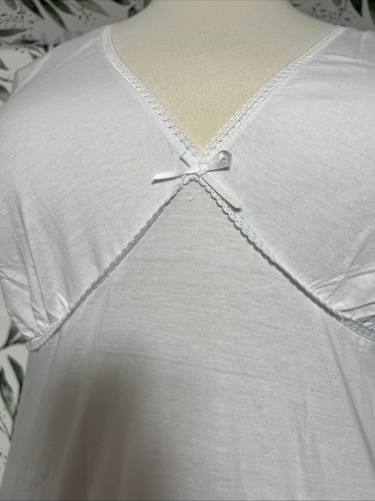 Vintage 100% Cotton Made in Egypt White Nightgown Sz XL Empire Waist A-Line