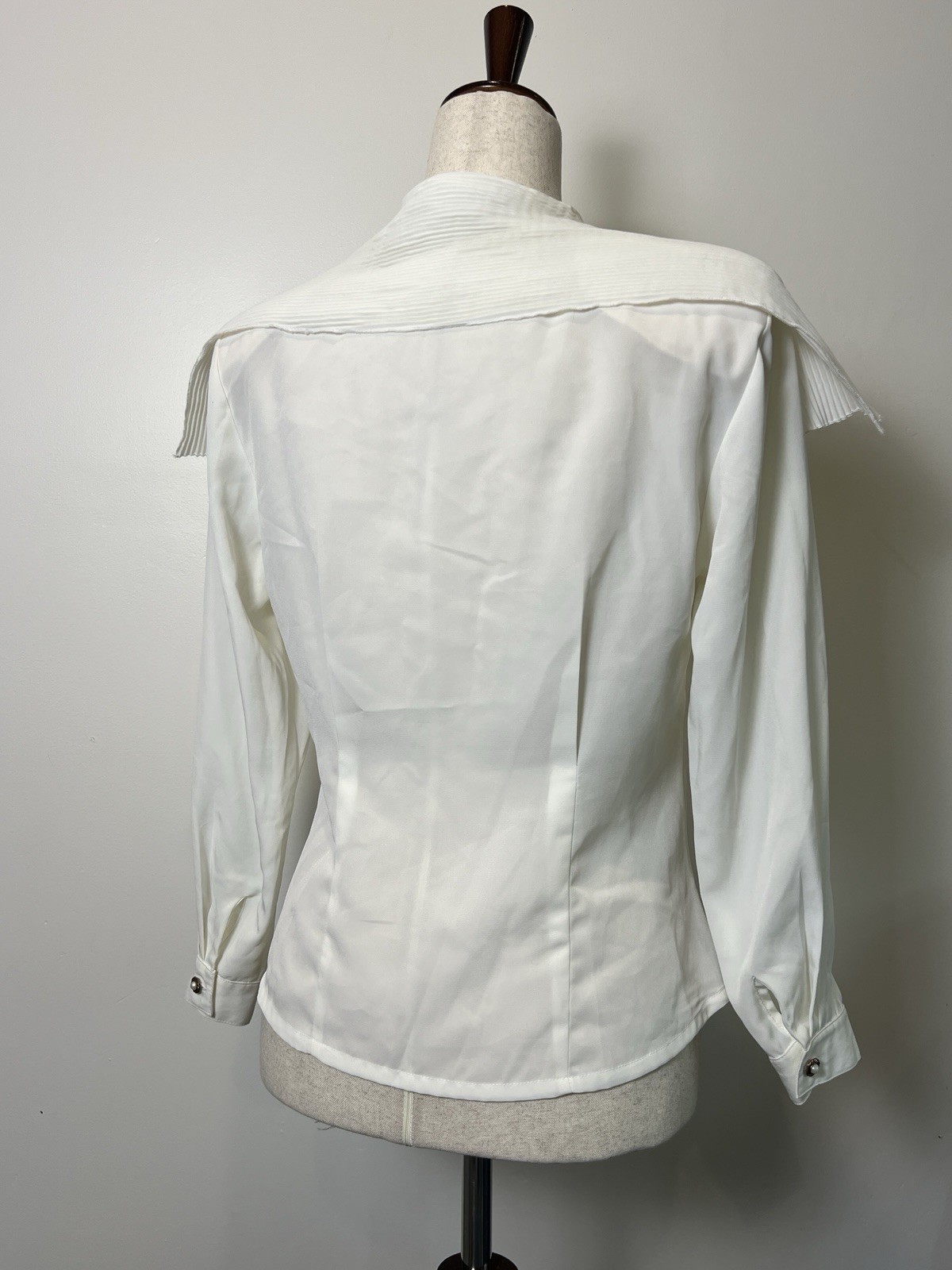 Vintage 80s Basic Line White Long Sleeve Cottagecore Prairie Pleated Collar XXS
