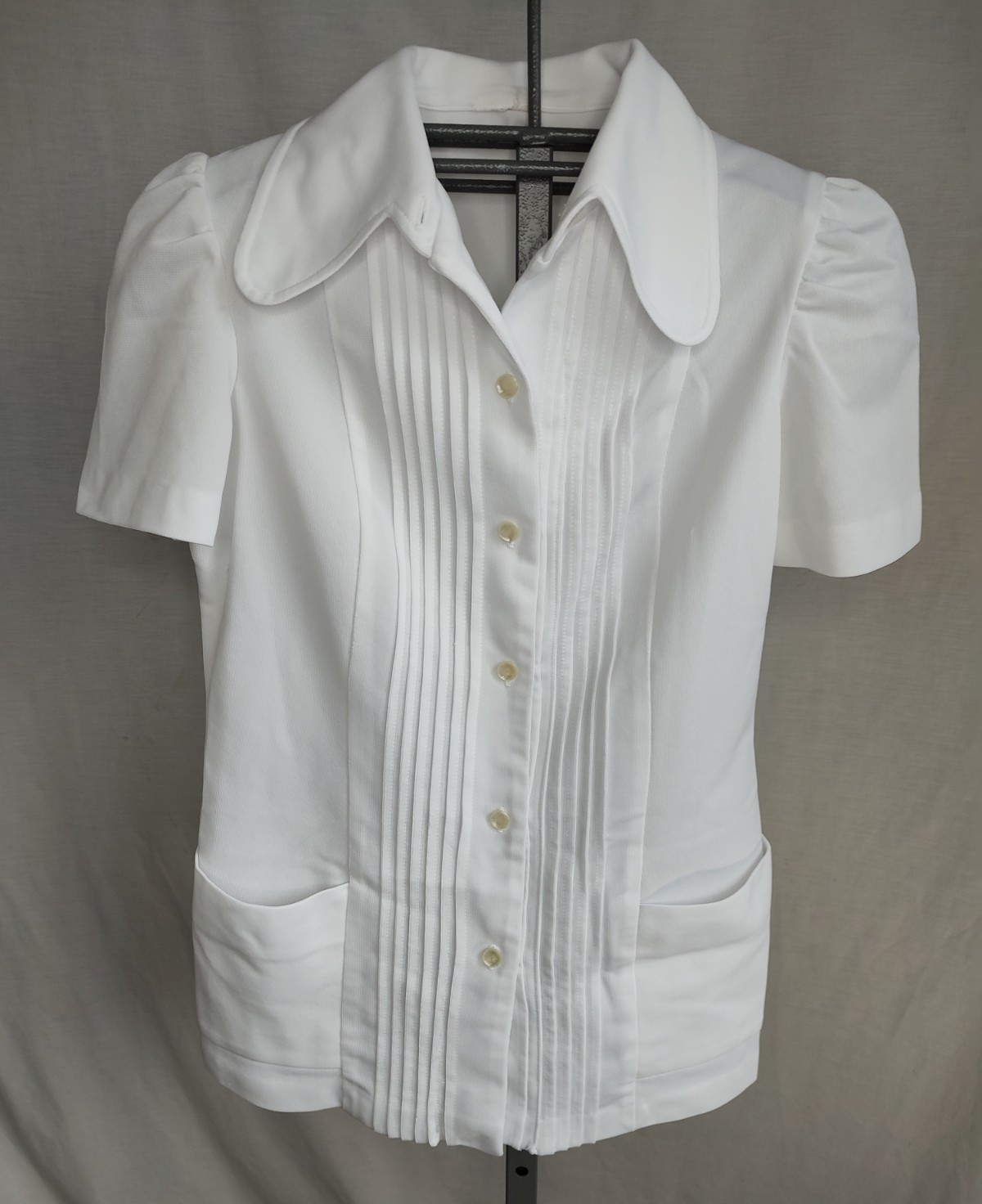 Vtg 60s/70s White Nurse Smock Top Womens Sz M? Medical Uniform Button Front