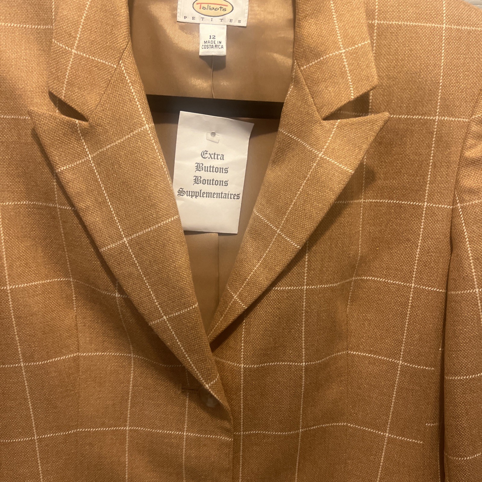 Vintage Talbots Wool Cashmere Tan Brown Plaid Blazer Jacket Women 12P