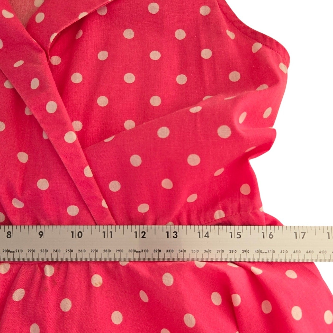 80s Vintage Rockability Pinup Barbie Pink Polka Dot Sleeveless Wrap Dress 10