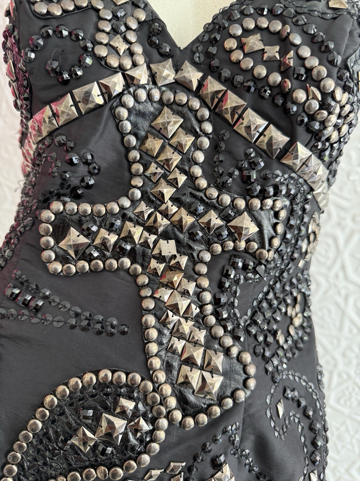 vintage 1980s/90s strapless studded mini dress Tony Bowls Rocker Goth medium