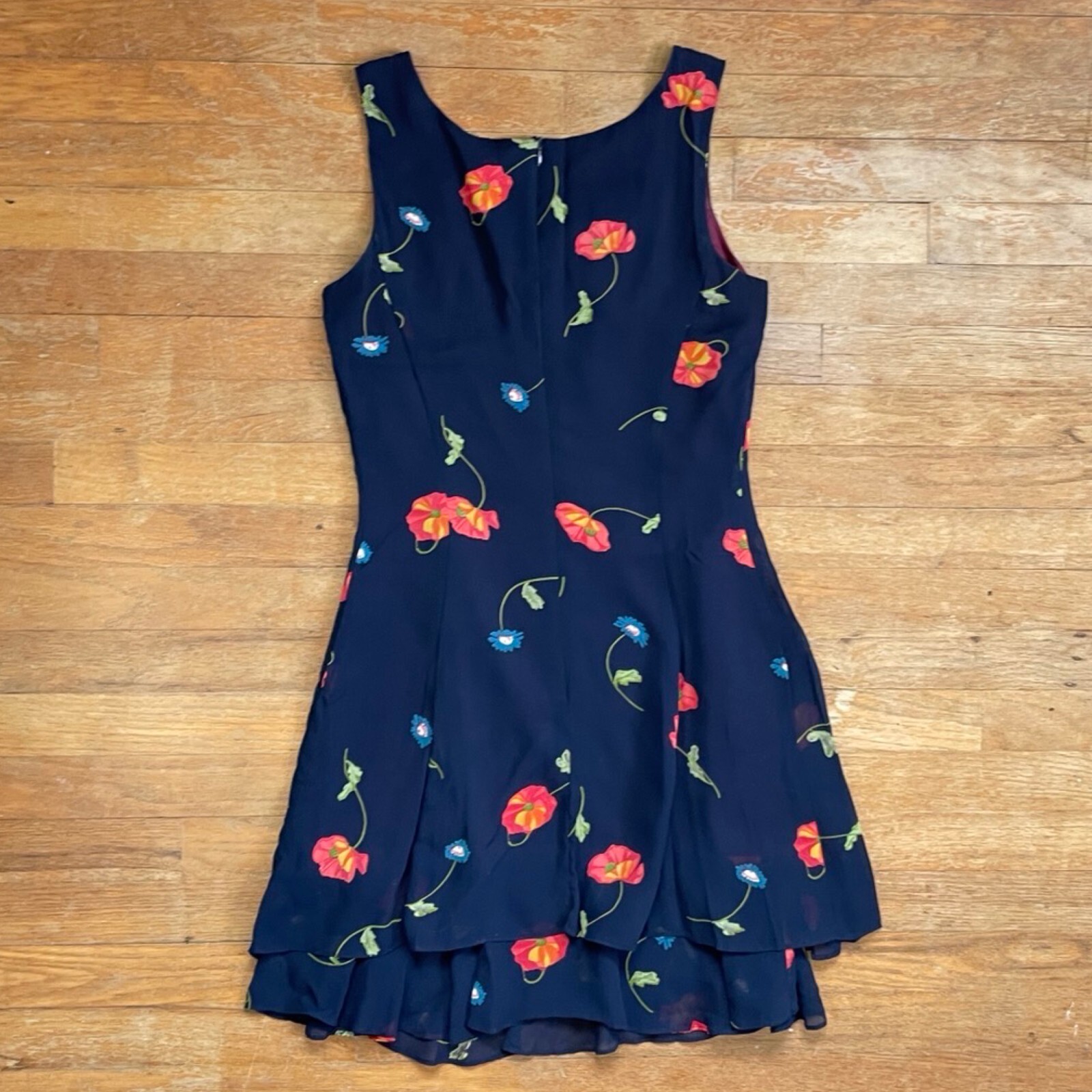 Vintage Floral Dress Size Small (6P) 1990s Sleeveless Crepe A-Line Sundress