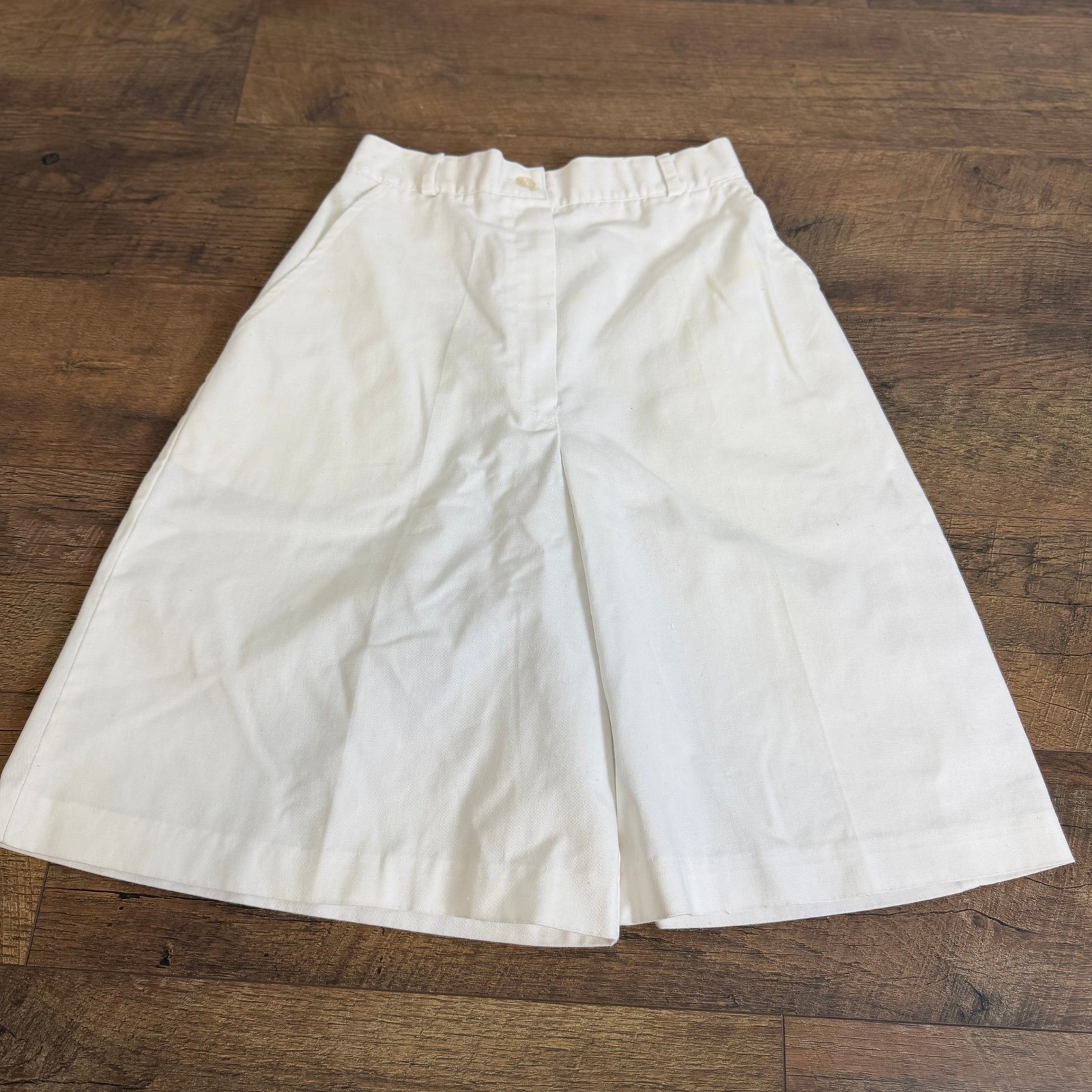 Vintage ILGWU Union Made White Cotton Culottes Wide Leg Shorts Skirt Small