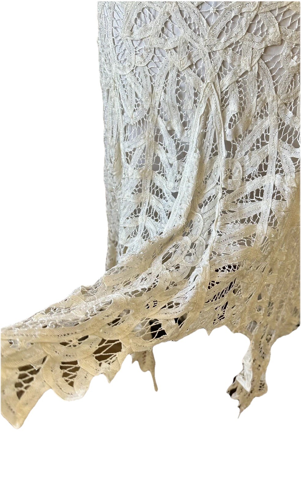 Bohemian Vintage Bridal Venetian Lace Dress Handkerchief Hem Size 6