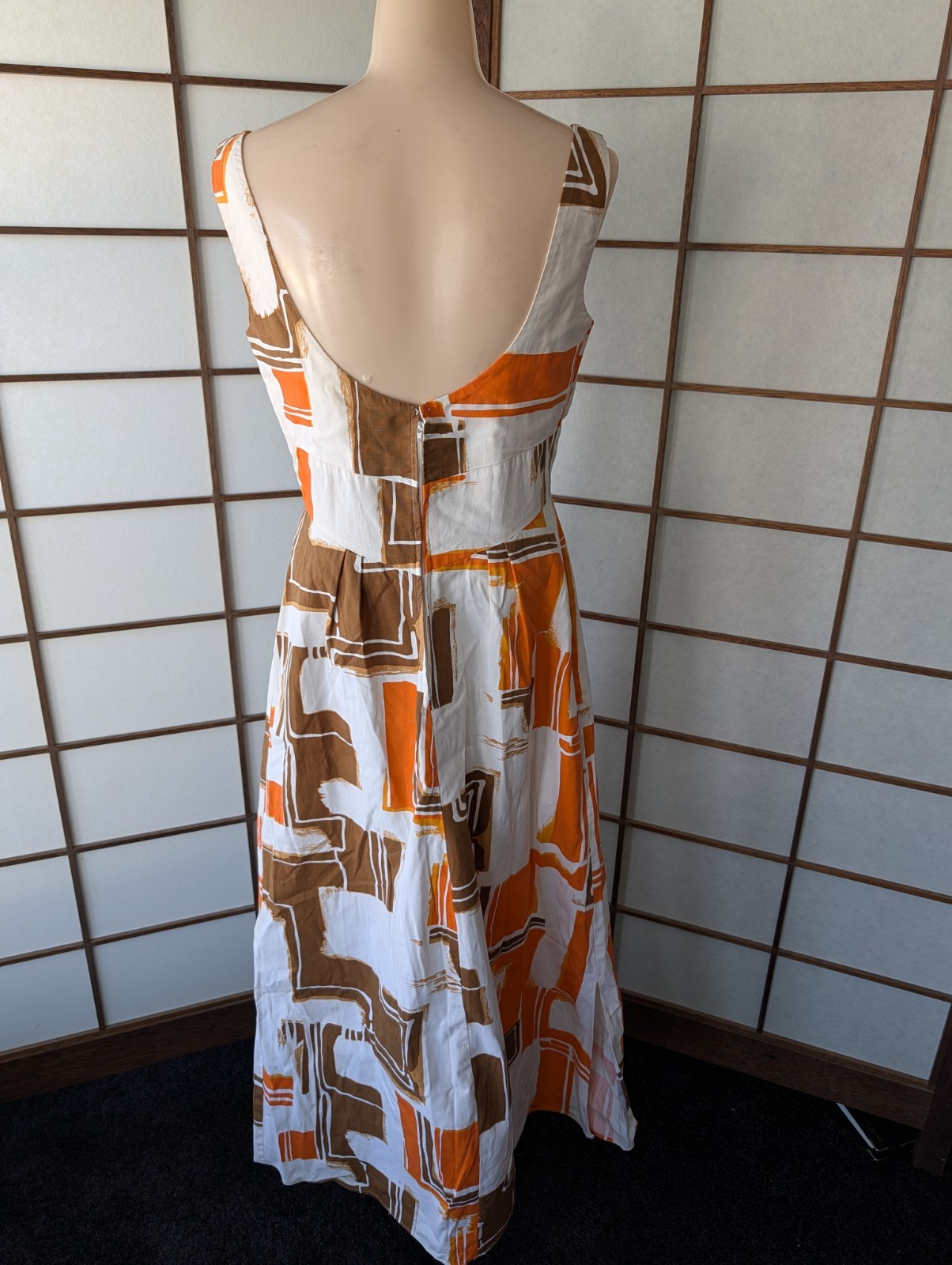 Vtg 1970s Island Casuals Hawaiian Maxi Dress Muu Muu Abstract Graphic Print S/M