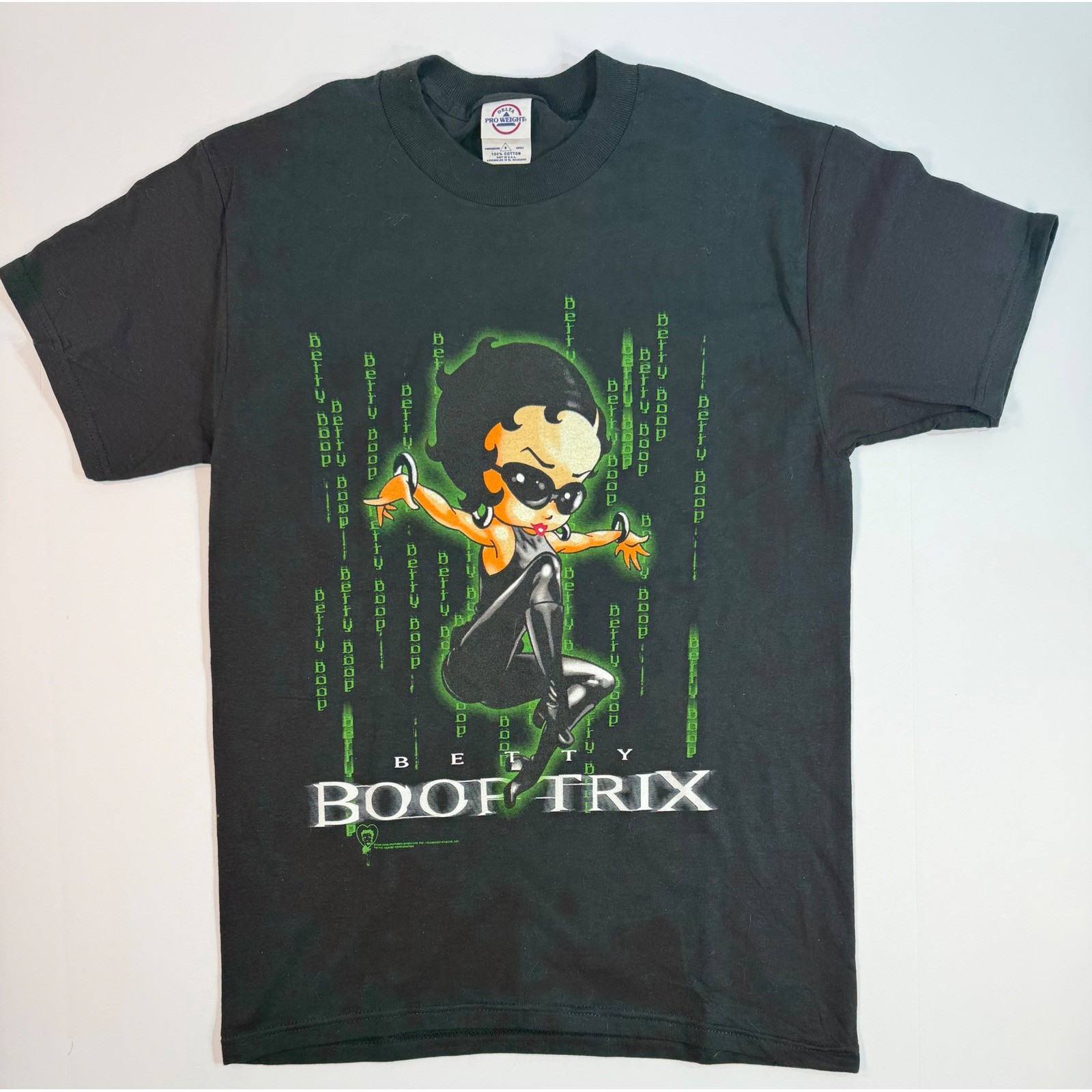 Vintage 2001 Betty Boop Boof-Trix Matrix Parody T-Shirt Black Small Delta Y2K