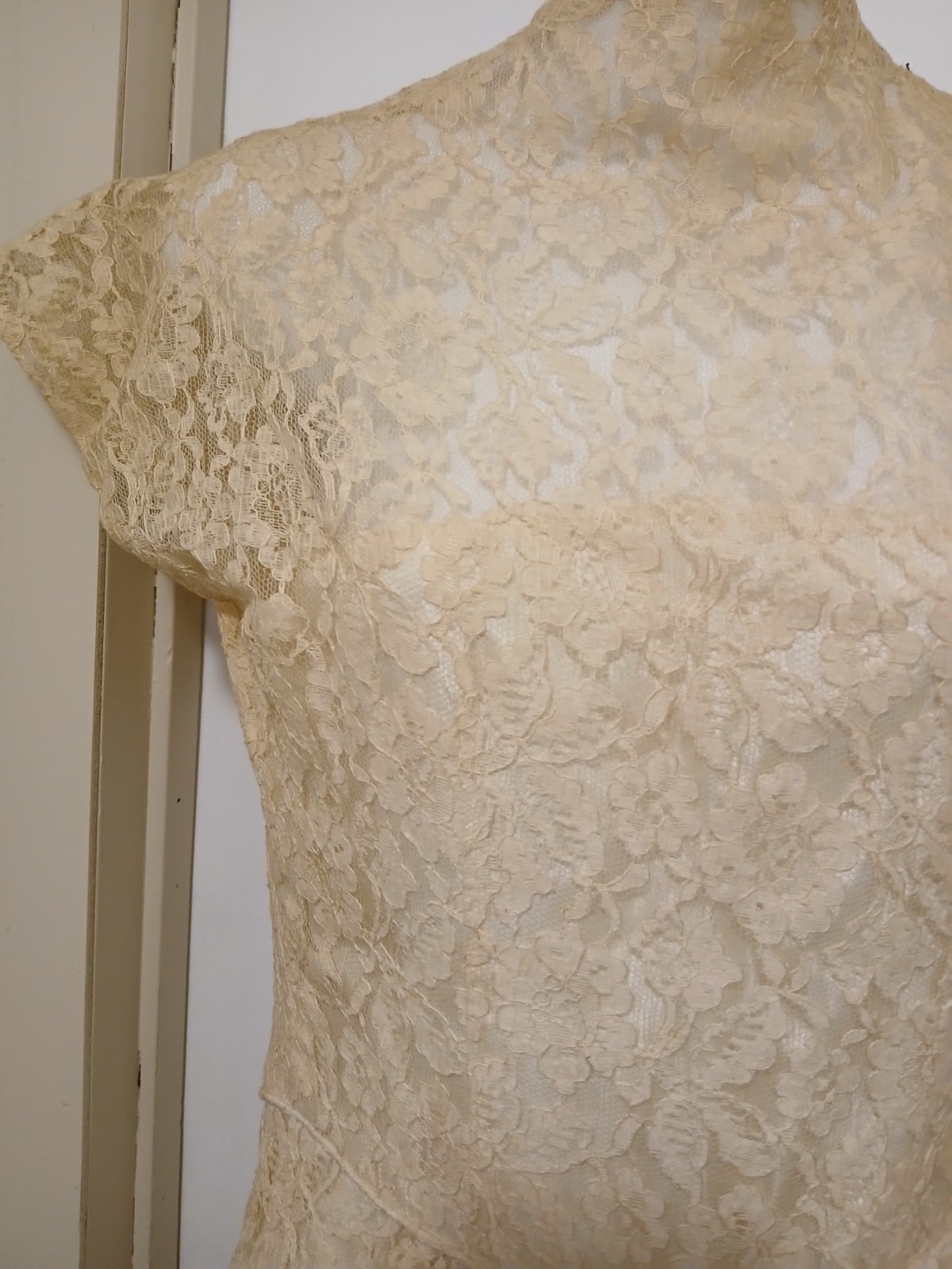 1930s-1940s Ivory Cream Wedding Dress, Formal Evening Gown