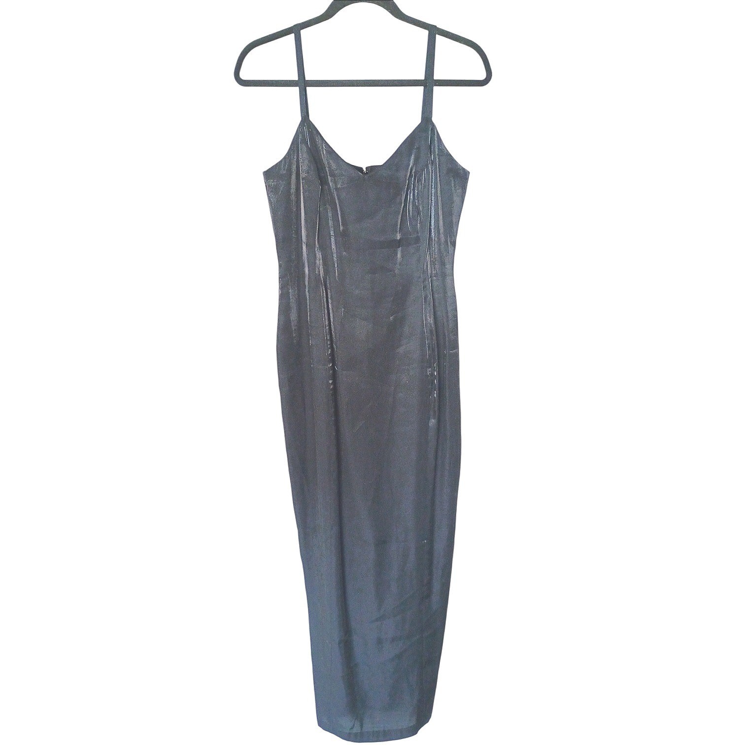 Vintage Via Milano by Tina Hagen Black Shimmer Midi Dress Spaghetti Strap S