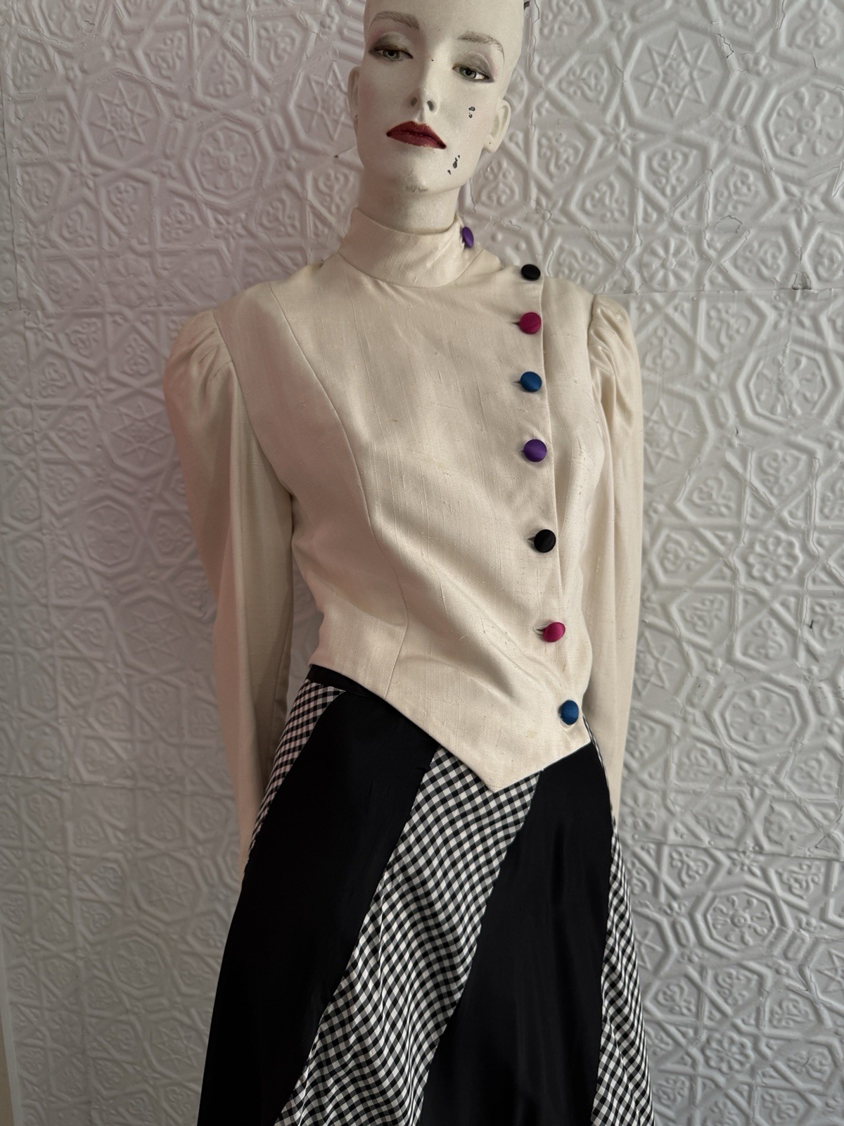 vintage 1980s silk jacket white rainbow designer cropped minimalist tailored S