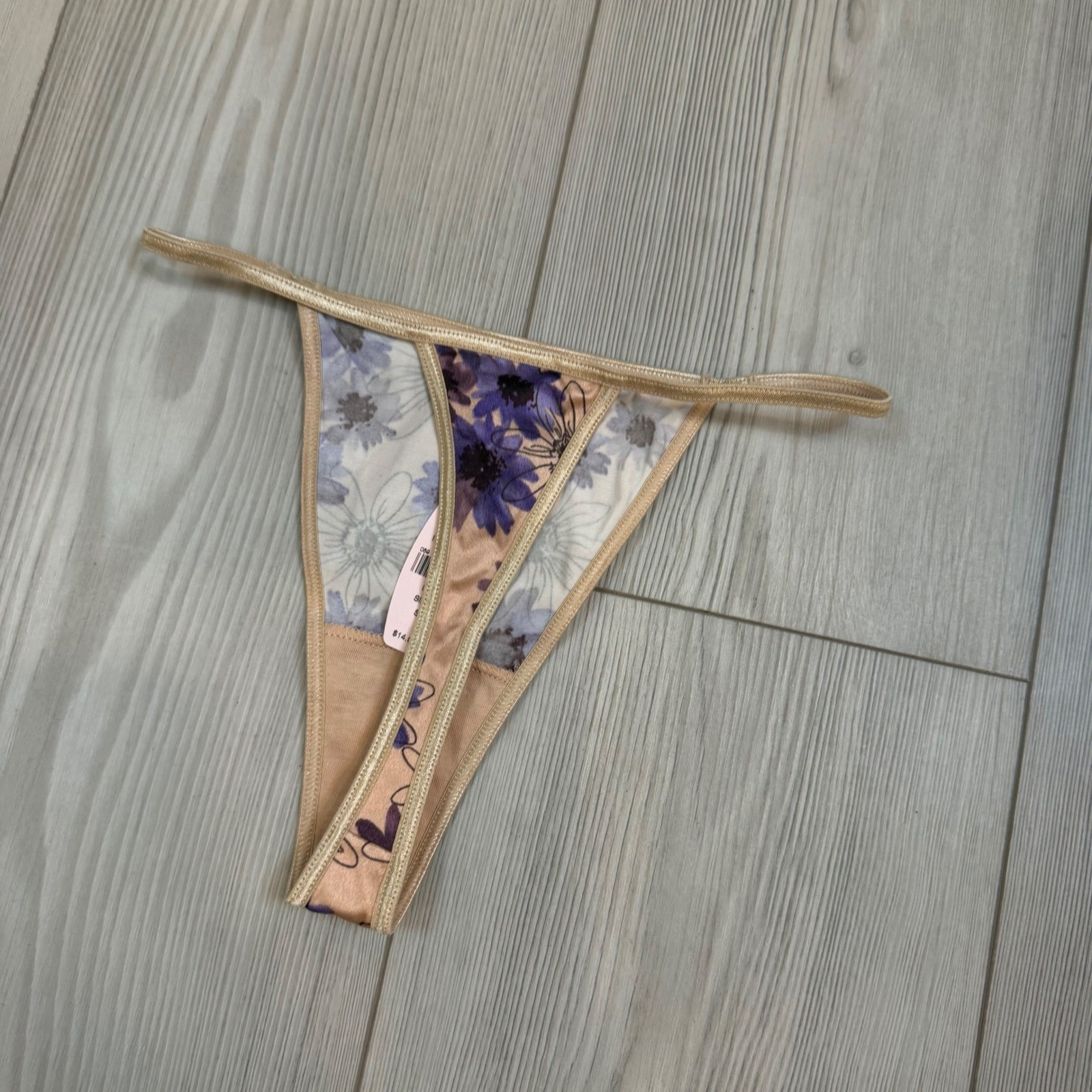 Vintage 2001 Victorias Secret Floral V-String Thong Panty Purple Tan Y2K NWT S