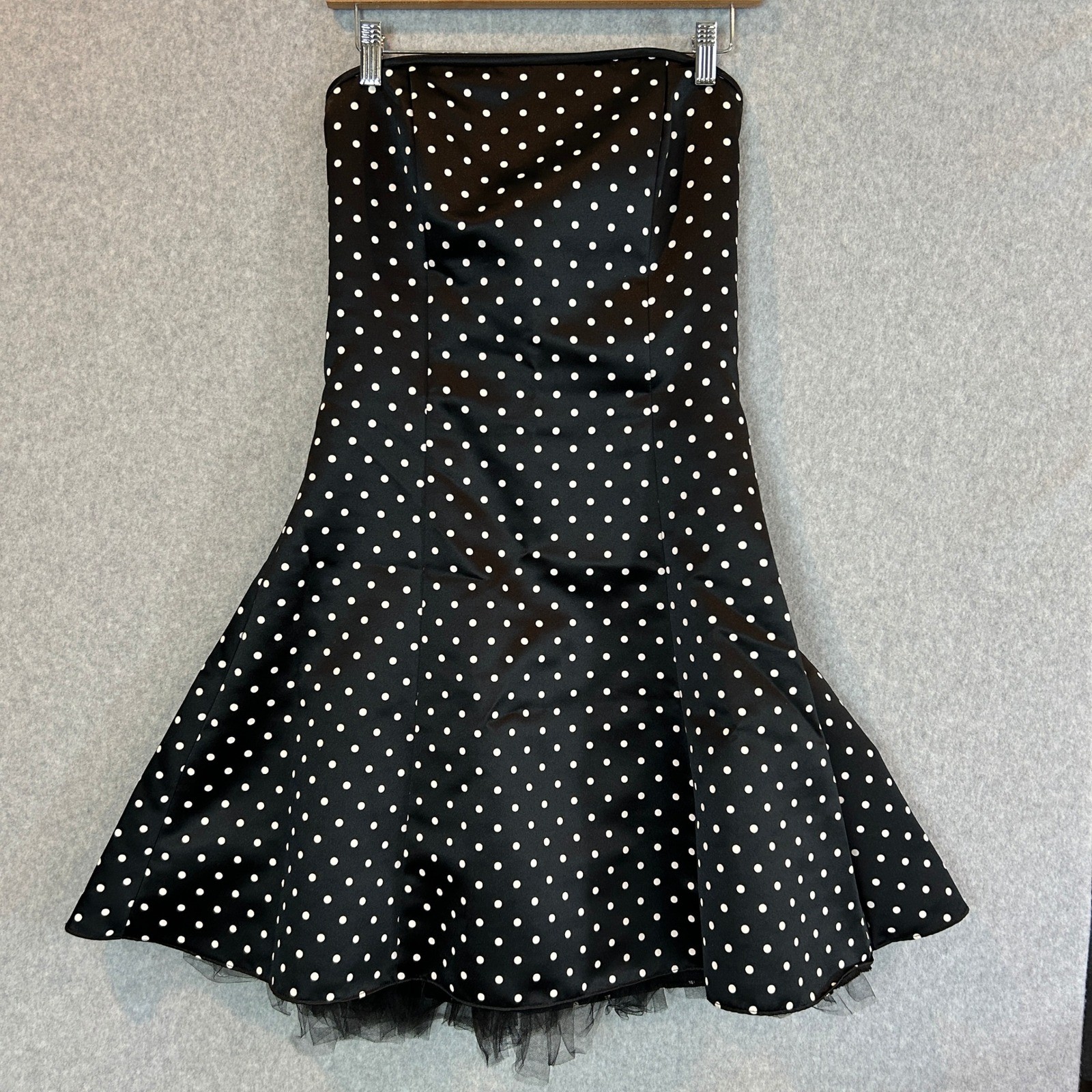 Jessica McClintock Gunne Sax Dress Black Polka Dot Strapless Pin Up Women 9 / 10