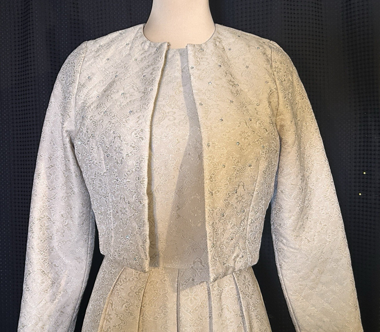 Classic Vintage Special Occasion Liberty Lucrezia Cream Brocade Dress Jacket Set