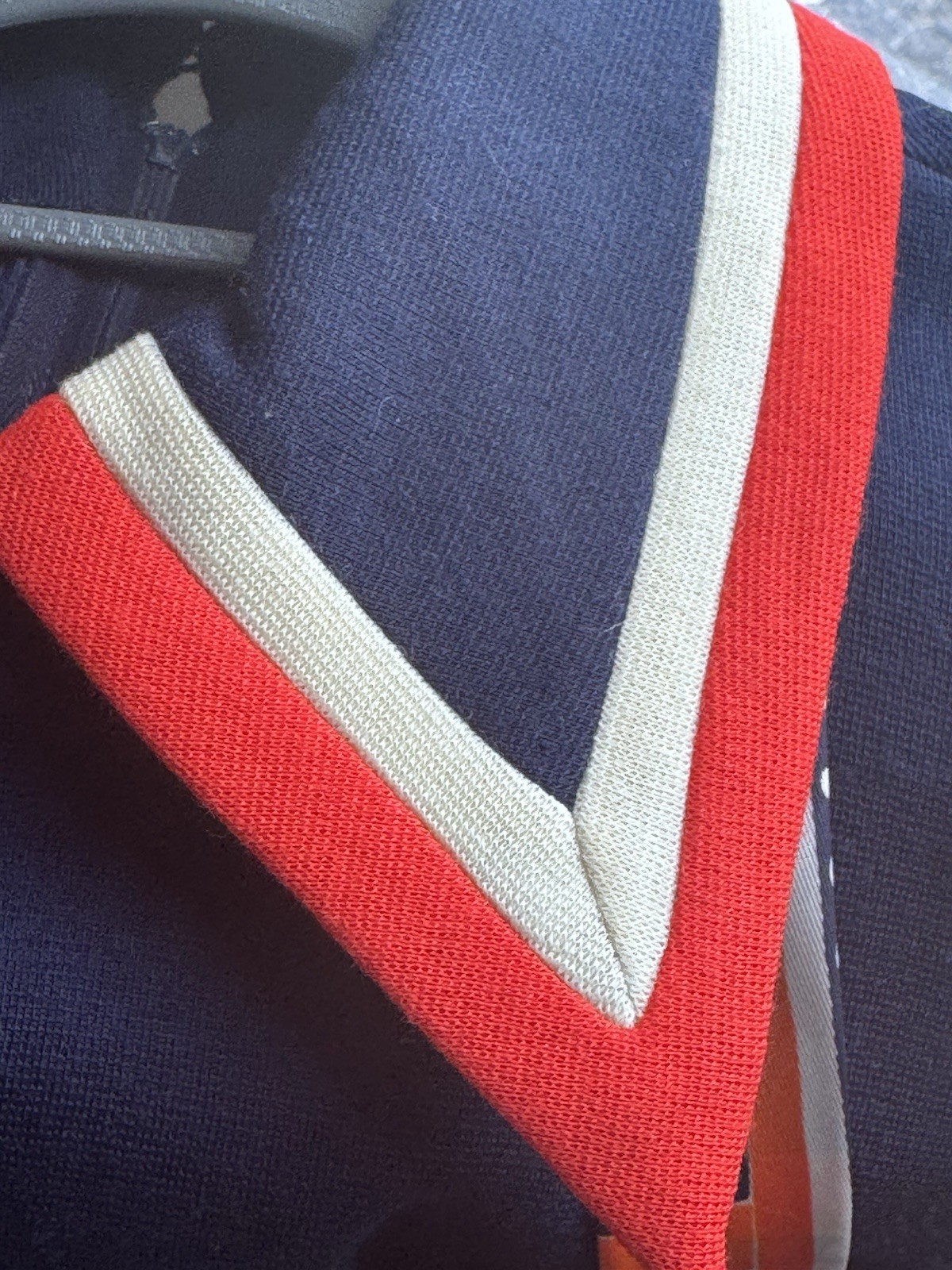 R & K Knits Navy Geometric Knit Long Sleeve Dress Scarf Tie Red White Orange