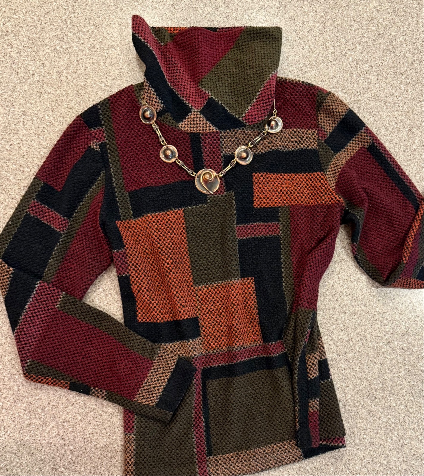 Vtg GRAFF USA Textured Geometric Turtleneck Knit Top Sweater Sz M ’70s-’80s