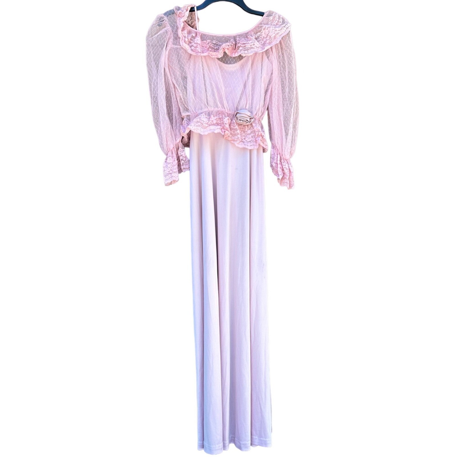 Vintage Eve of MIlady Lavender 70s 80s Satin Lace Cover Prom Bridesmaid Dress Si