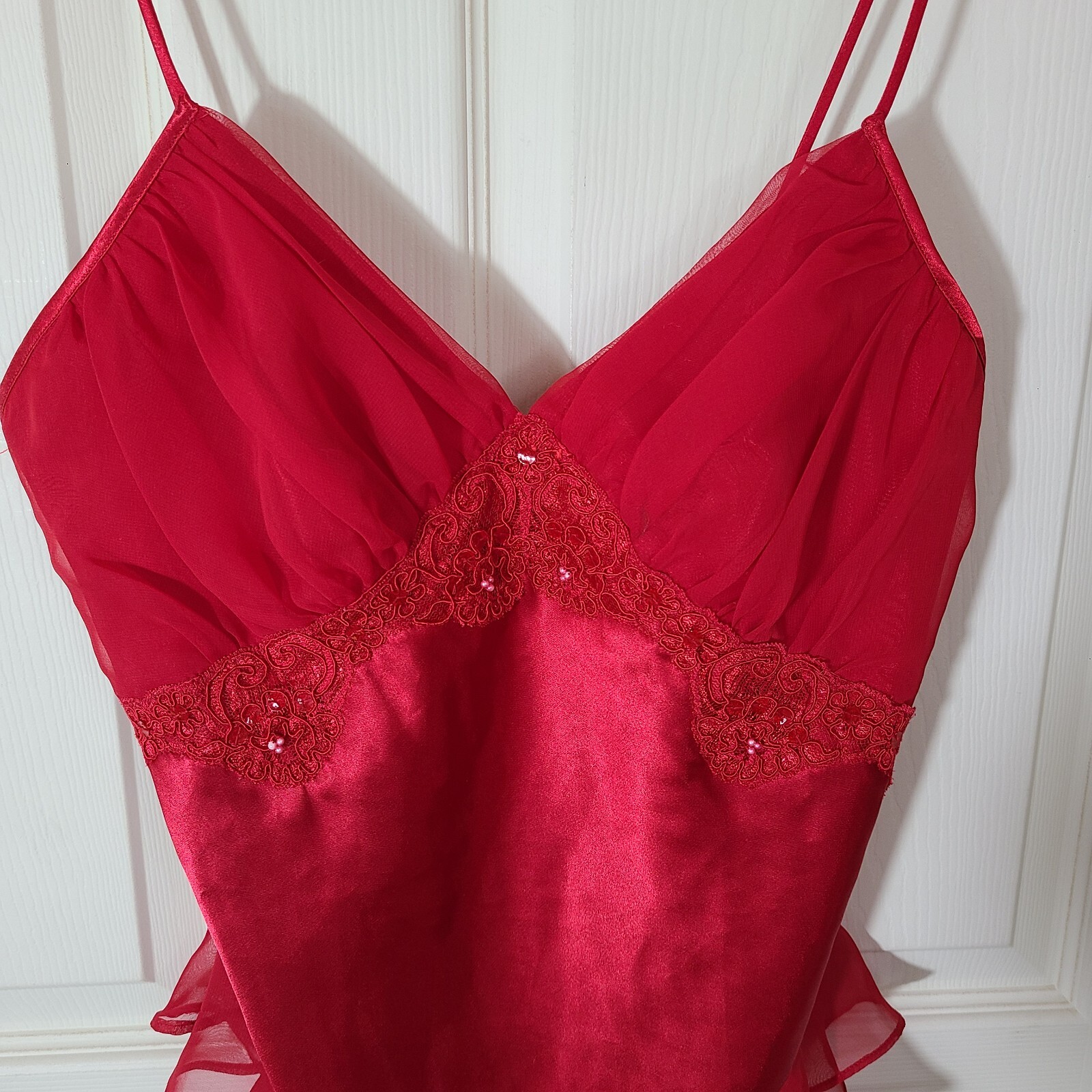 Vintage Victoria’s Secret Gold Label Bodysuit Size Small Red Lace Sequins Sexy