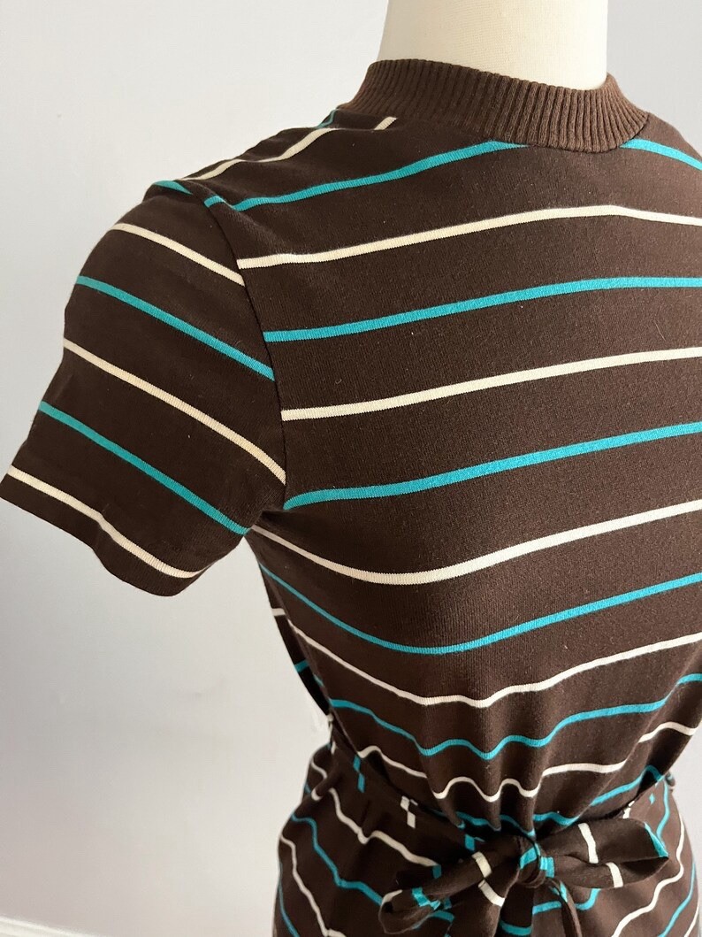1960s Chocolate Brown Micro Mini Dress Stripe belted by Bobbie Brooks