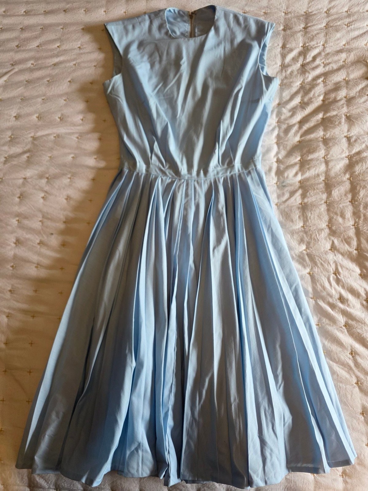 Alison Ayres Original Vintage 1950s Baby Blue Sleeveless Pleated A-Line Midi Dre