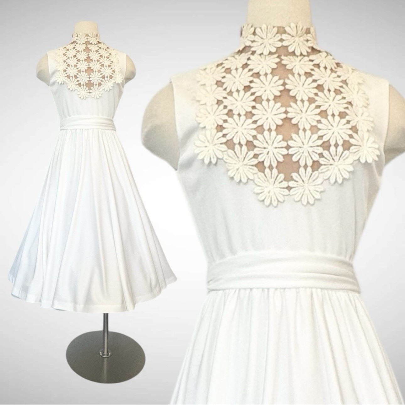 Vintage Lilli Diamond White Daisy Sheer Illusion NWT Deadstock 60s Midi Dress 10