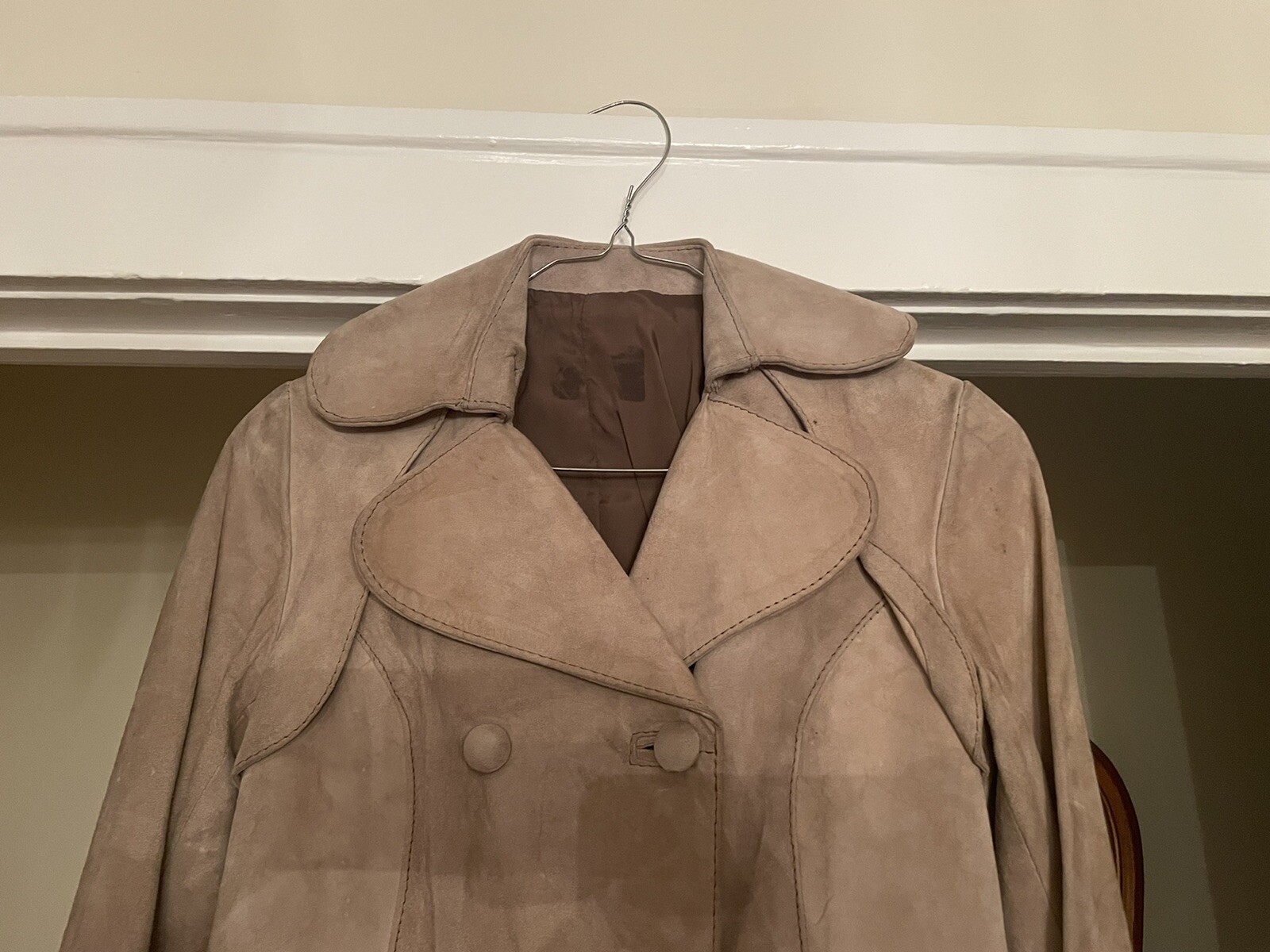 vintage tan taupe suede leather victorian riding light 3/4 length jacket XS