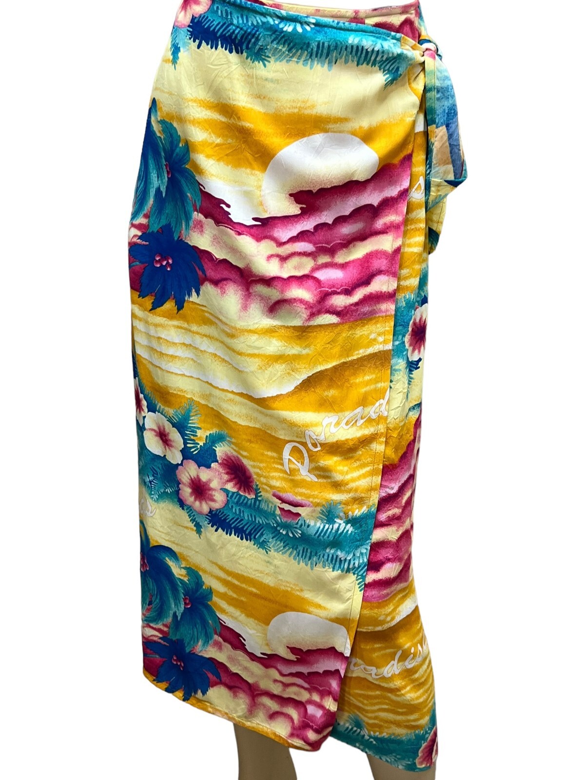 M Vtg 80s JAMS WORLD Skirt RAYON Wrap Sarong Adjustable Waist Paradise Hawaiian