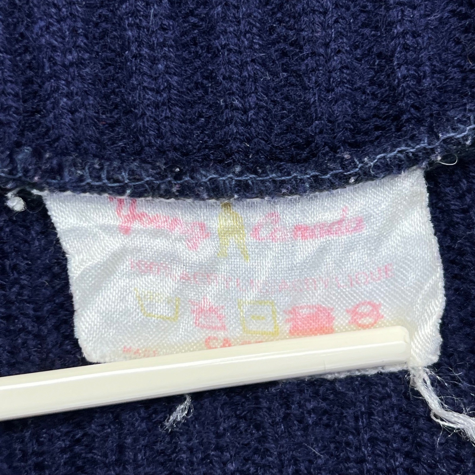 VINTAGE Young Canada Sweater Womens XS/S?? Navy Blue Diamond Knit Zip Up Acrylic
