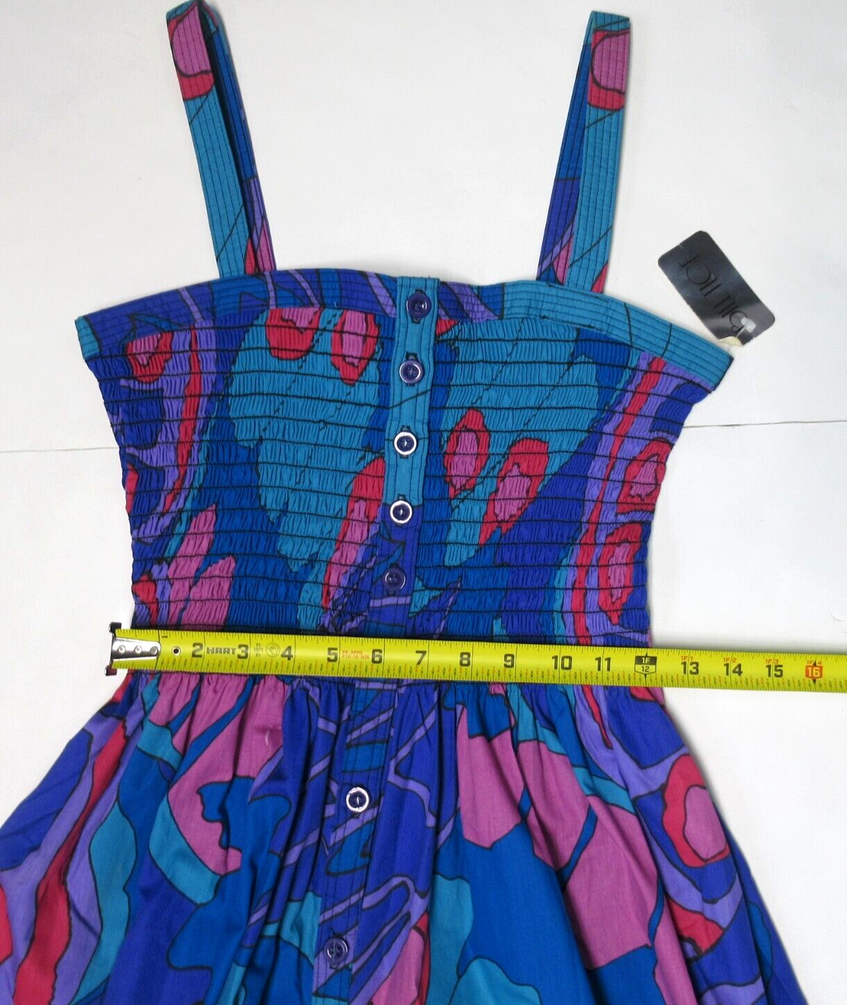 BILL TICE 1970s Designer Printed Smock Dress Size S (Vtg Size 10) Mod Boho NWT