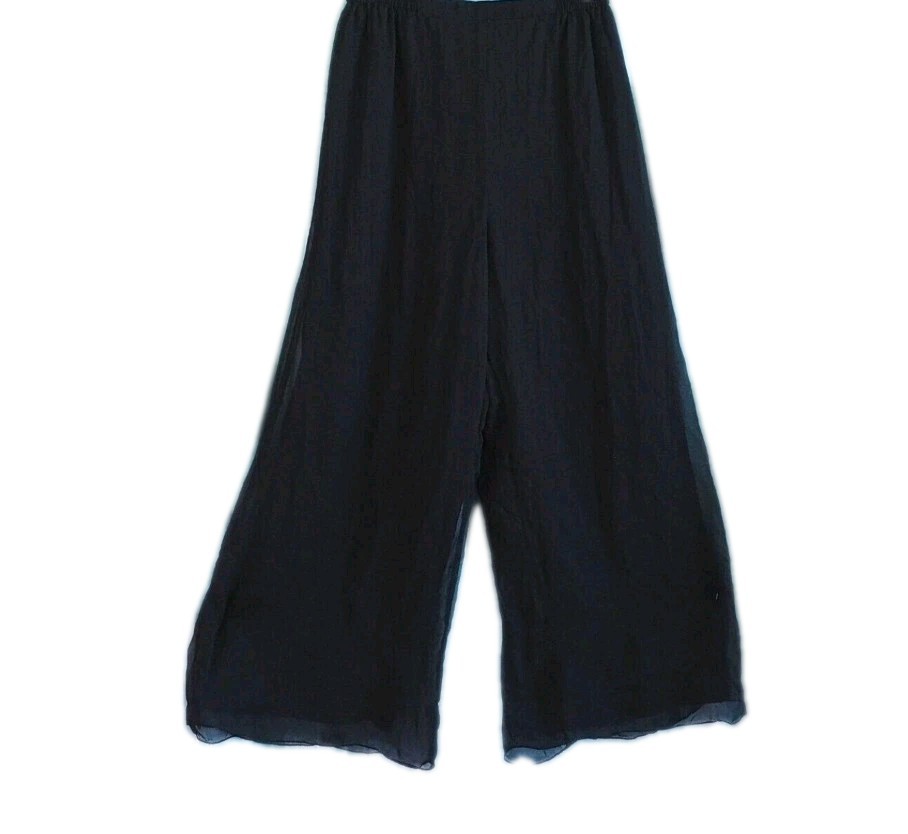 VNTG 80s Patra Black Flowy Wide Leg Pants Size 10 Overlay Lined Lightweight USA