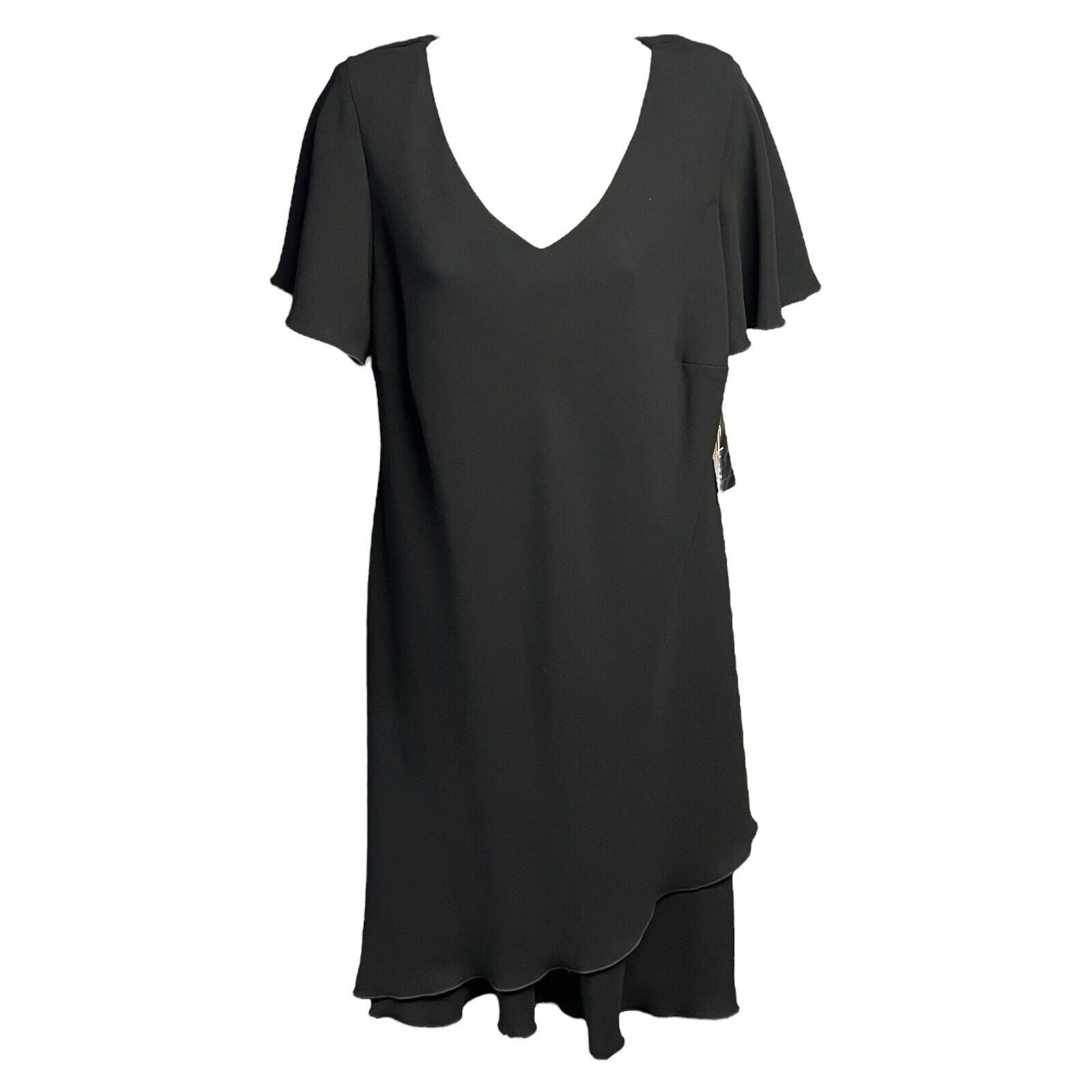 VTG S.L. Fashions Dress 14WP Black LBD Short Sleeve Envelope Hem Classic Elegant