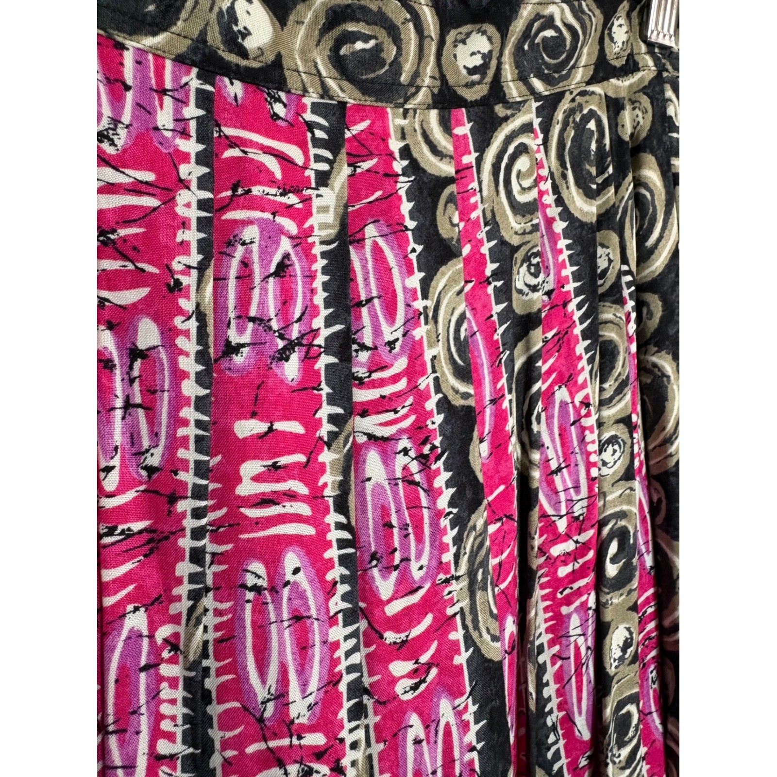 VTG 80 90s Segue Pink Abstract Swirl Pleated Midi Skirt Boho Punk Grunge Art SM
