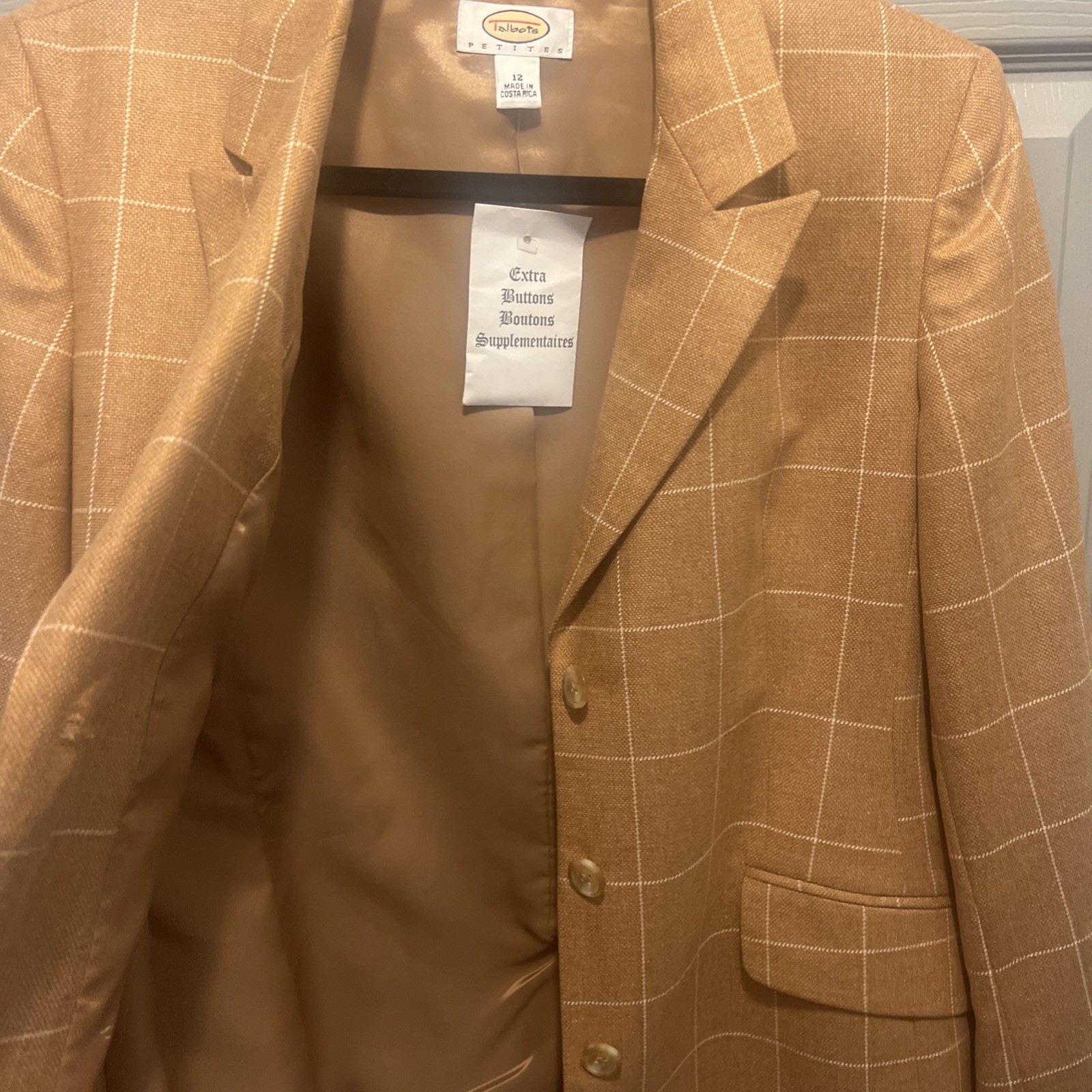 Vintage Talbots Wool Cashmere Tan Brown Plaid Blazer Jacket Women 12P