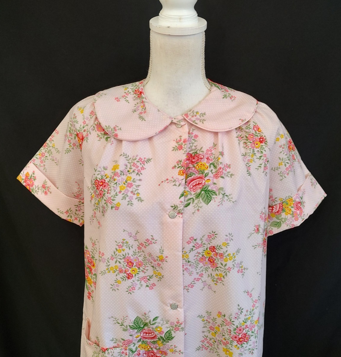 NOS 80’s Vintage House Coat Dress JC Penney Robe Pink Floral Snap Front Sz 12