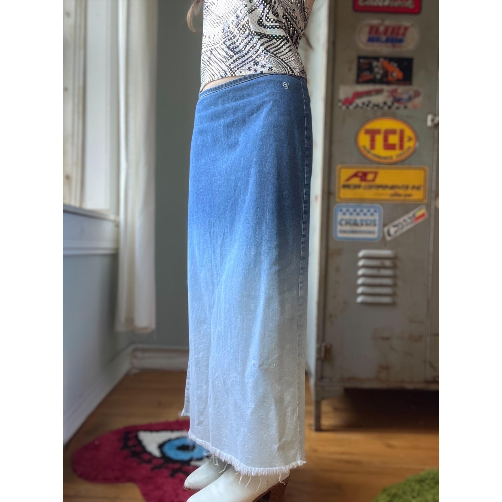 Vintage Y2K Guess Denim Maxi Skirt | Ombré Dip Dye | Low Rise A Line | M