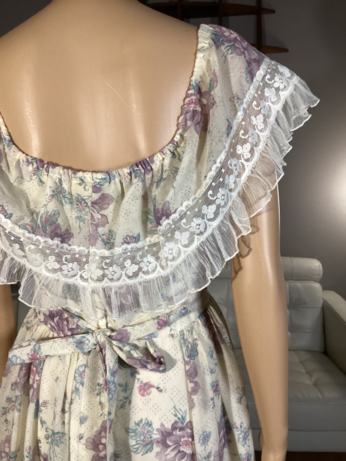 Vintage 70’s Gunne Sax Sheer Floral Calico Lace Hippie Prairie Cottage Dress