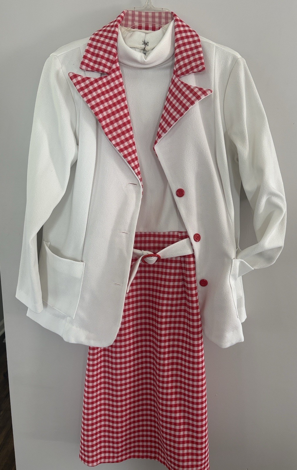 1970’s Sears Skimmer sleeveless white & red white check dress, blazer size 12