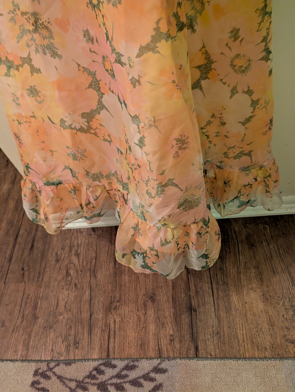 Vintage 1960’s Floral Chiffon Halter Maxi Dress W Cape Sz 7 Union Made.Cottage